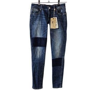 ZARA Basic denim jeans Z1975 sz 34 USA 02 Dark skinny Leg patches NWT  038